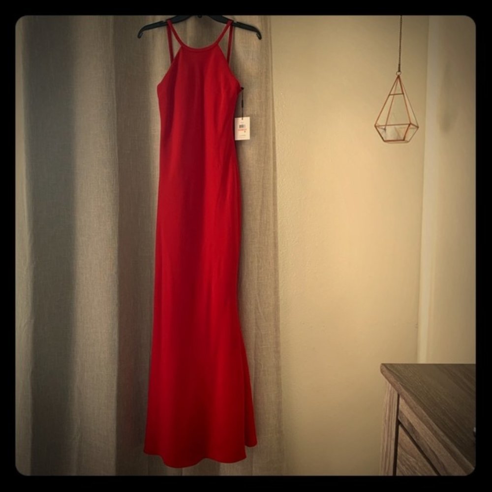 Calvin Klein Halter Neck Long Red Gown